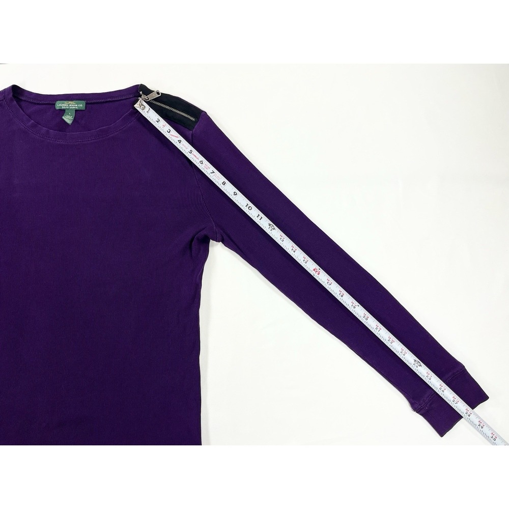 Lauren Ralph Lauren Women's L Purple Knit Shirt Shoulder Zip Suede Elbow Patch - Picture 6 of 9
